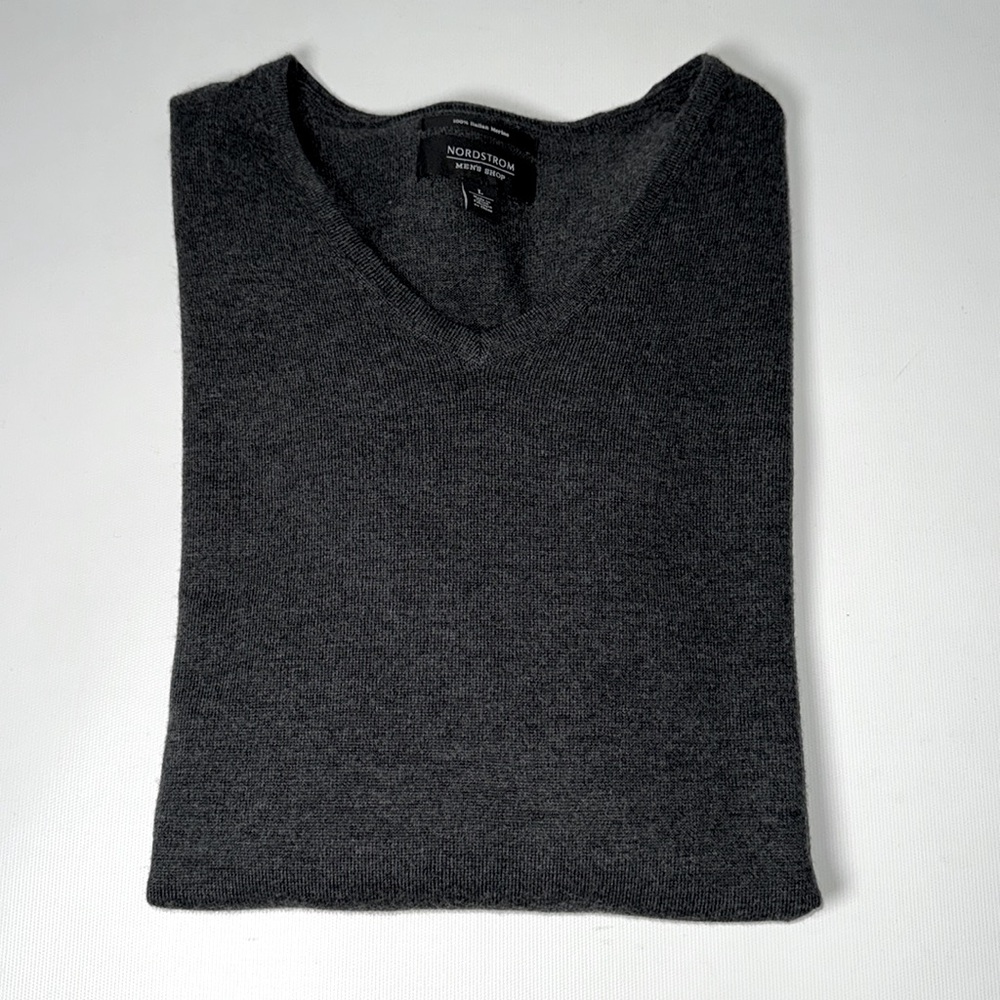 Nordstrom Men’s Shop Charcoal Merino V-neck Sweater - sz L